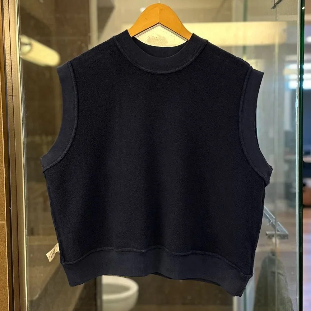 (NWOT) NLT Cotton-Fleece Boxy Garment-Dye Sleeveless Sweatshirt Vest (True Navy) - Picture 9 of 16